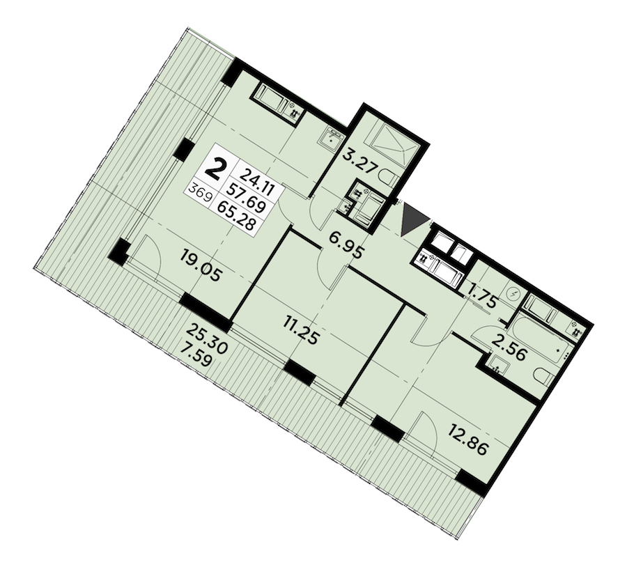 2-комнатная квартира 65.28 м², 14/14 эт., ЖК «GloraX City Zanevsky»